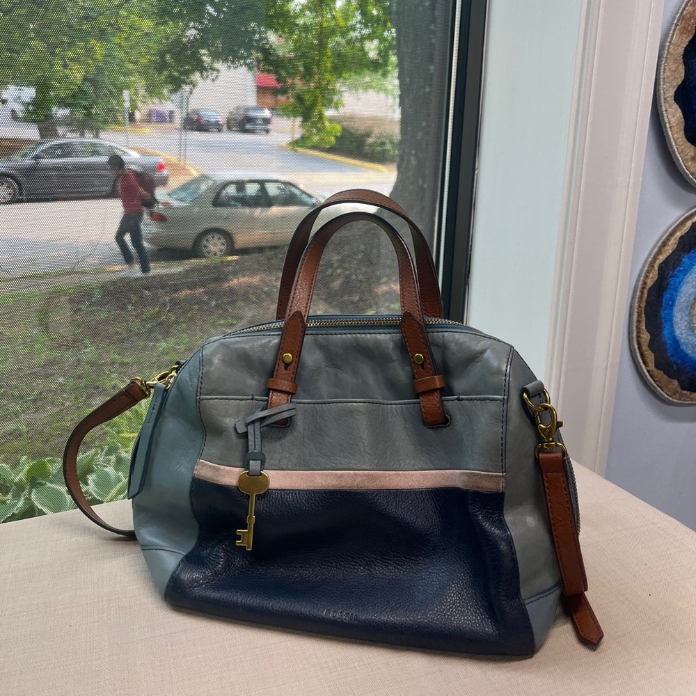 Fossil Blue and Gray Duffel Bag with Timeless Design